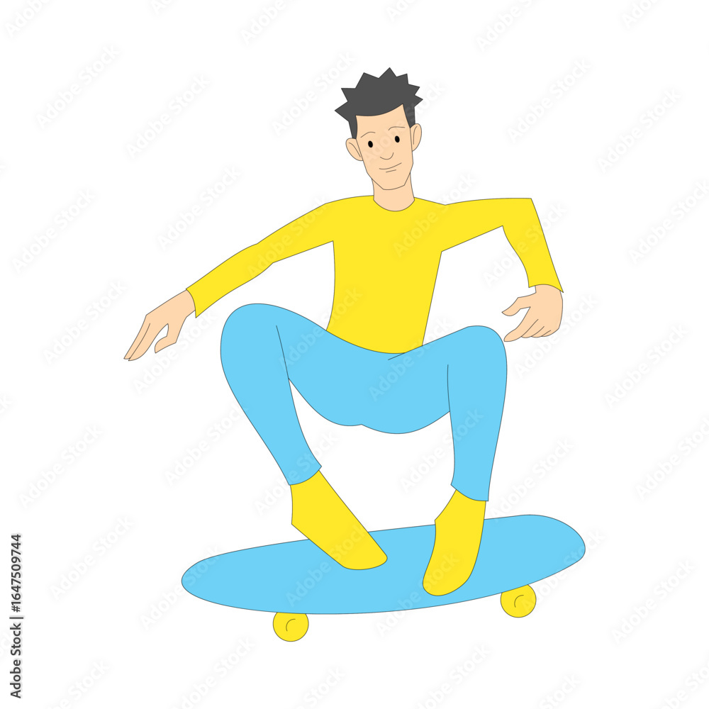 Fototapeta premium man playing skateboard. flat character. vector illustration