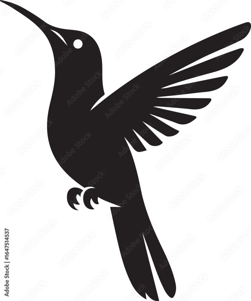 Obraz premium Hummingbird in flight black silhouette vector, Flying hummingbird animal graphic black and white