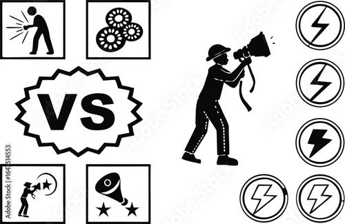 Vector art of a dynamic showdown between innovation and tradition, a visual representation of competition