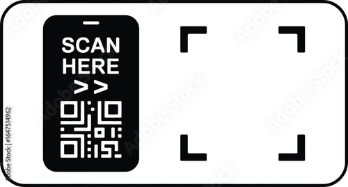 Scan here qr code mobile phone smartphone technology digital marketing business promotion advertisement 100 silhouette