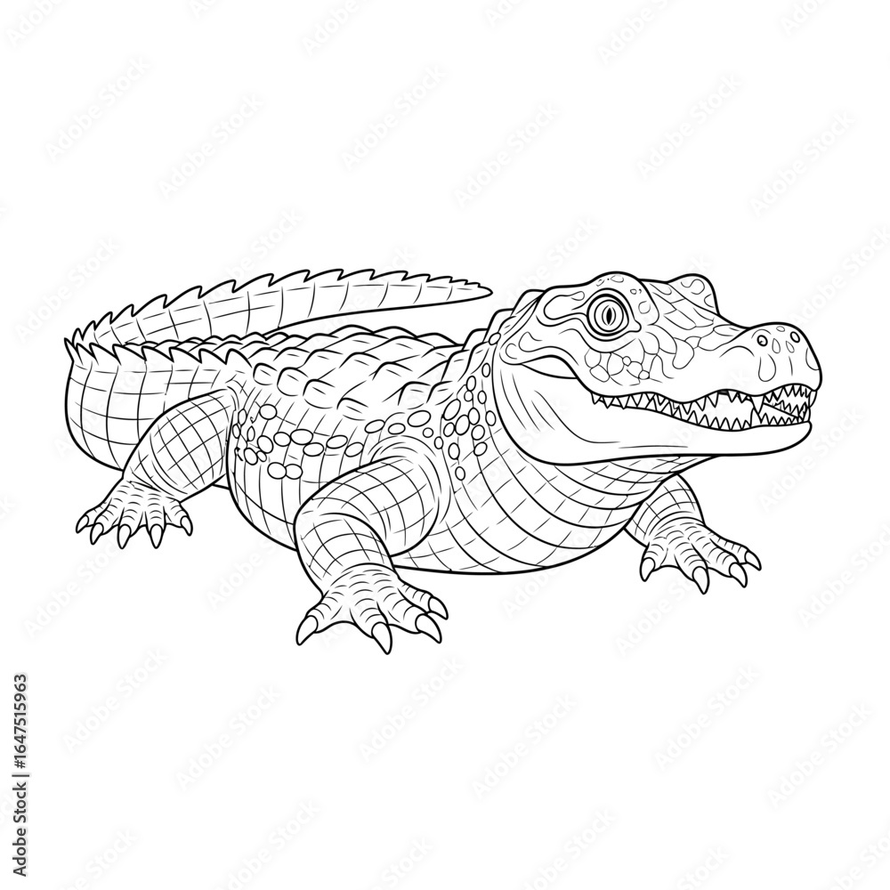 Obraz premium Crocodile Illustration: An detailed artistic depiction of a formidable crocodile, rendered in a black and white artistic outline. This illustration highlights intricate details and textures.