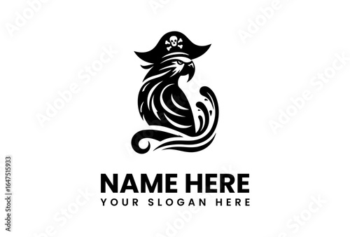 Stylized Pirate Eagle Logo with Skull and Crossbones Hat in Black Silhouette.