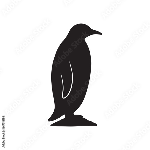 Minimalistic penguin silhouette on a white background wildlife animal art graphic design element.