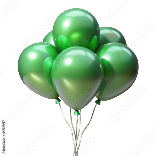 3d green balloons cluster isolated on transparent background