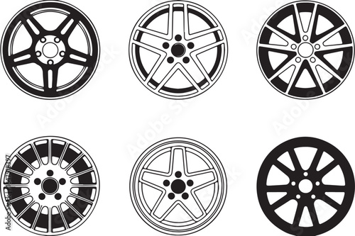 Car Wheel Rim Designs in Black and White