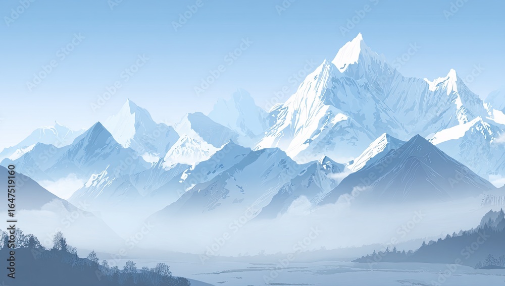 Obraz premium Snowy mountain range in mist