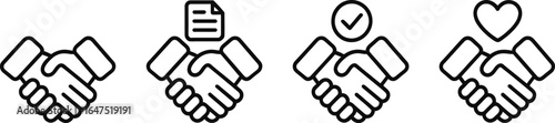 Handshake deal agreement partnership business cooperation success contract teamwork heart checkmark icon silhouette