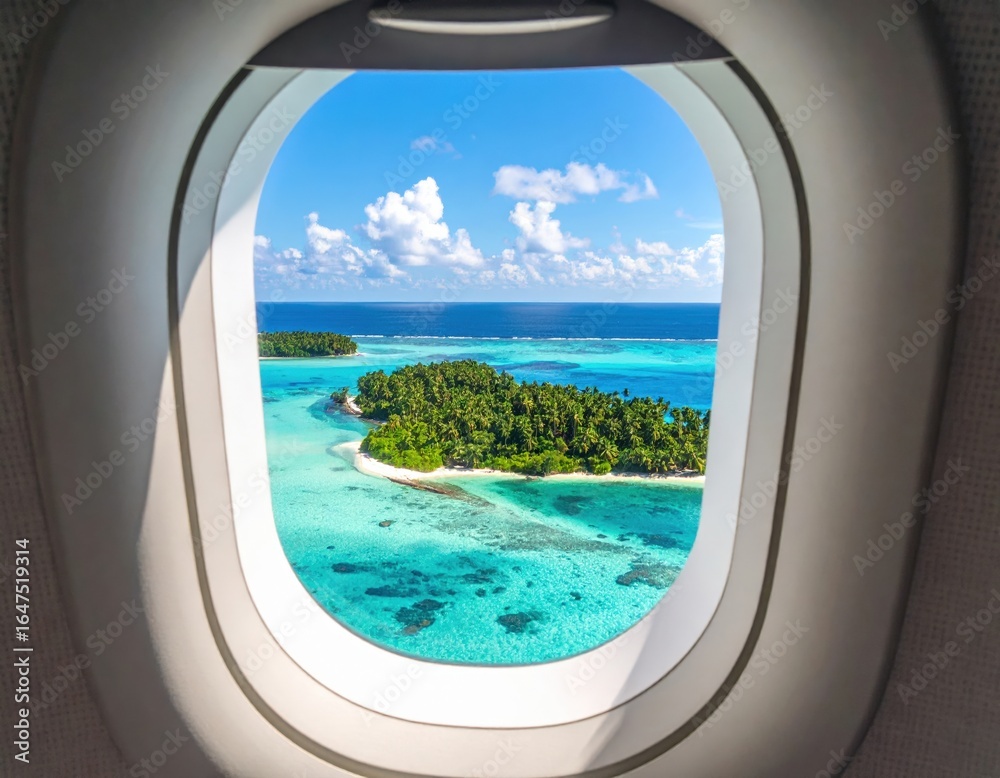 Obraz premium Airplane Window View Of Tropical Islands