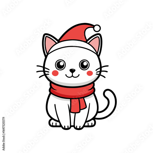 vector outline of a cute cat wearing a santa claus