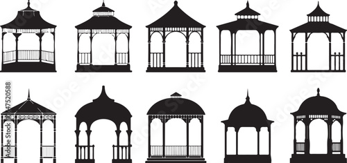 Gazebo Designs and Icons in Black and White