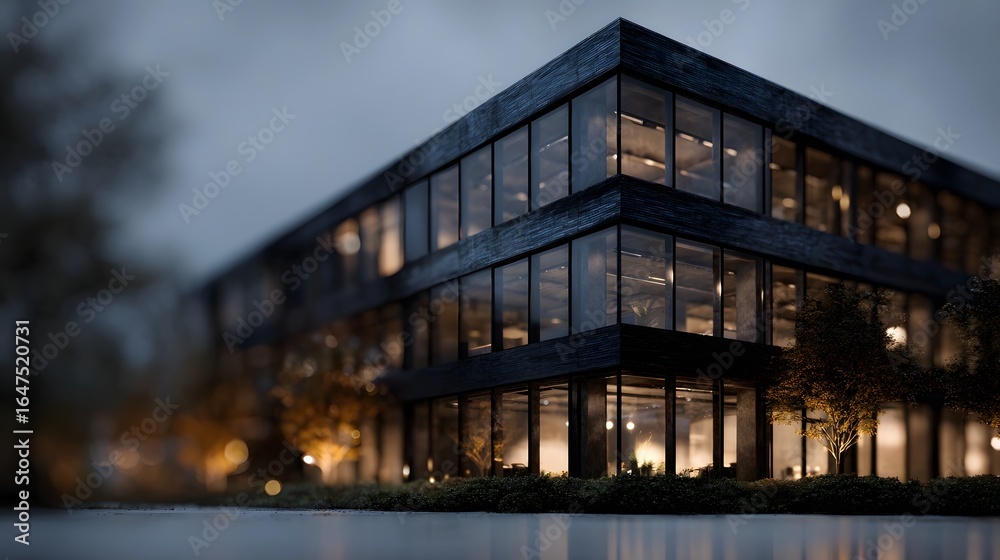 Obraz premium Illuminated modern office building under construction at night