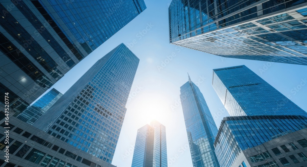 Fototapeta premium Modern Glass Skyscraper Buildings Reaching Towards the Sky