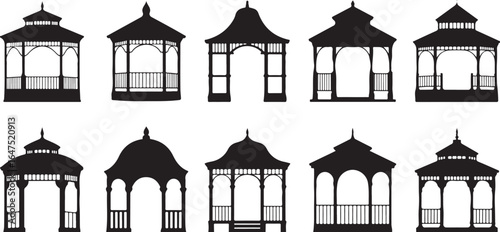 Gazebo Designs and Icons in Black and White
