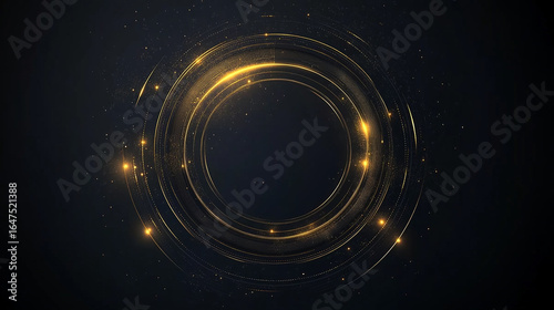 Gold Circular Light Trails on Dark Background for Futuristic Design