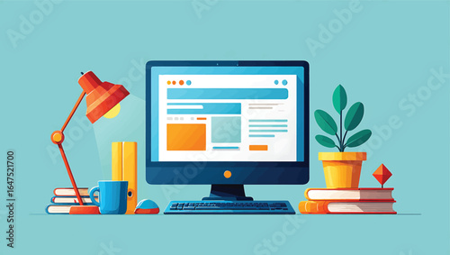 Professional software developer at his desk, focused on programming and web development. Modern flat vector illustration of a coder at work.