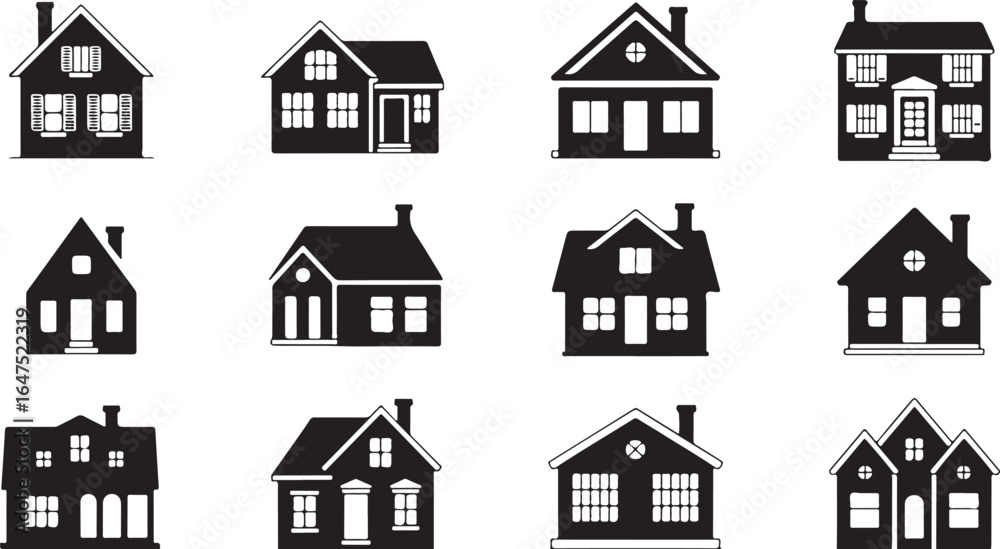 Fototapeta premium House Icons and Illustrations in Black and White