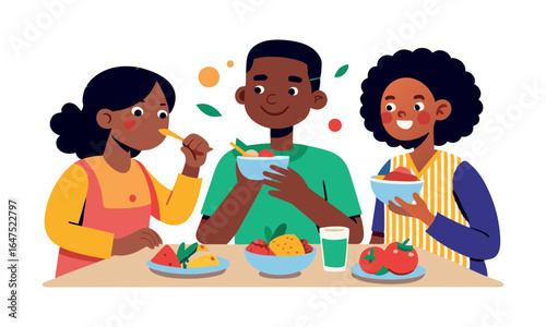 Download Black People Eating Illustration  . This Icon Concept Isolated Premium Vector. Flat Cartoon Style Svg File For Design.