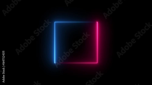 Glowing neon square frame animation. luminous banner animation. blue and red color neon box icon. Neon Figure On Black Background. 4k video...