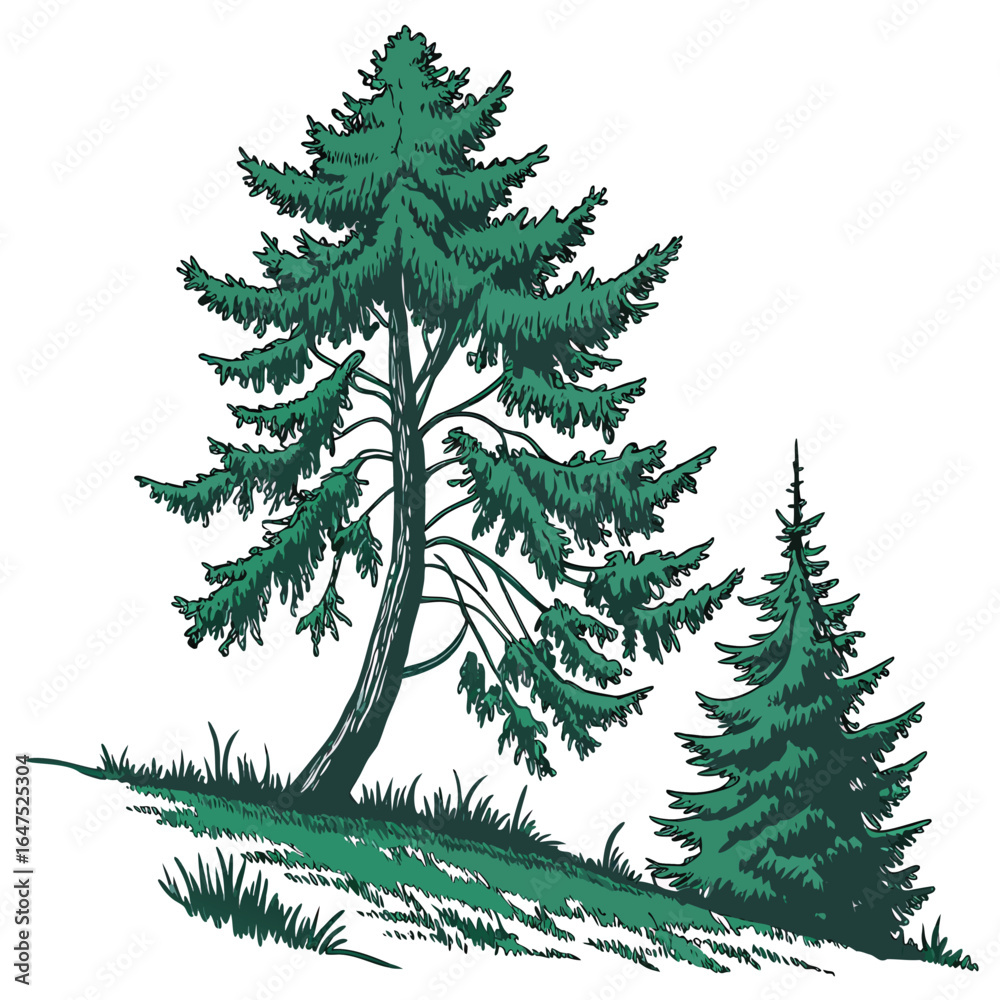 Obraz premium A bright evergreen tree with vivid and vibrant colors. This cheerful and lively image is perfect for creating fun, energetic, and joyful holiday designs and greeting cards.