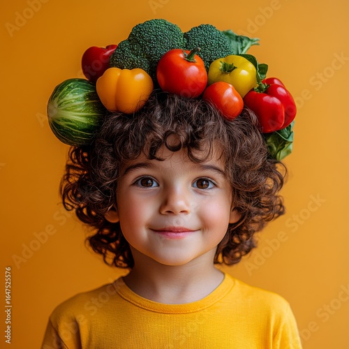 Fresh vegetables make healthy eating for kids fun and engaging with a boy showcasing a creative vegetable hat