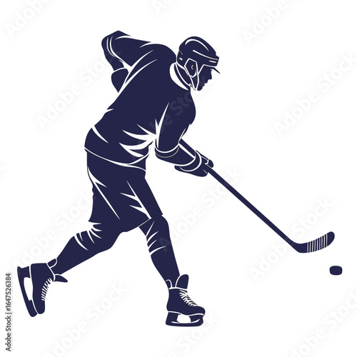 Canvas Print Dynamic silhouette of a hockey player in motion ready to strike the puck