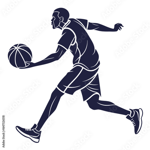 Dynamic silhouette of a basketball player dribbling the ball during a game