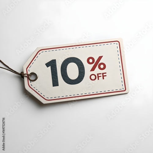 10% Discount Sales Tag on White Background, Sale Banner, Retail Promotion, Price Label, Shopping Sticker