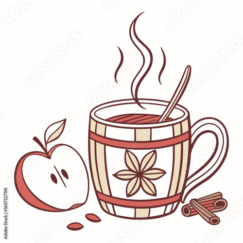 Cozy autumn beverage with apple cinnamon and star anise