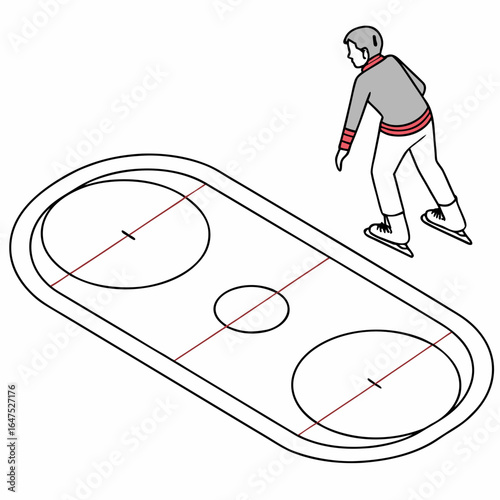 Stylized illustration of a figure skater on an ice rink with circles and lines