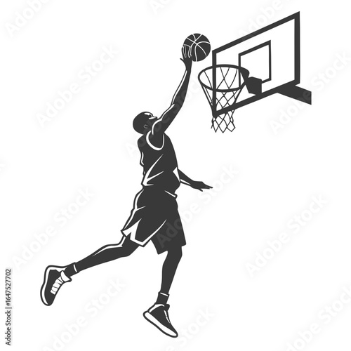 Dynamic silhouette of a basketball player soaring for a slam dunk