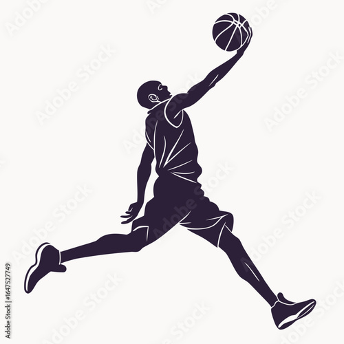 Dynamic silhouette of a basketball player soaring through the air for a slam dunk