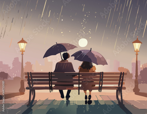 雨降る夕方の風景