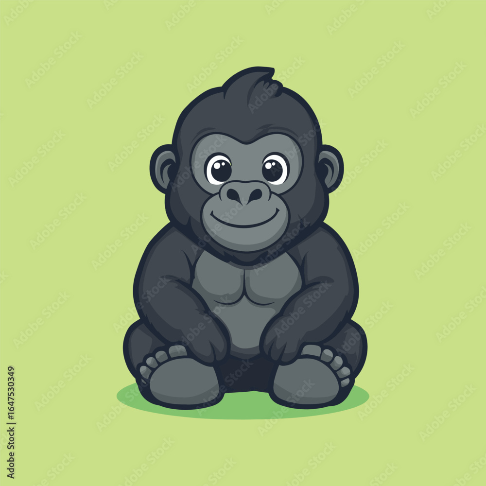 Obraz premium Adorable Gorilla Illustration: A charming and whimsical illustration of a friendly gorilla, depicted in a clean and delightful style, is set against a soft, inviting background.