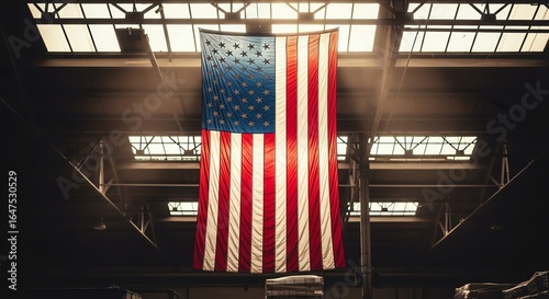 Large American Flag Hanging Indoors
