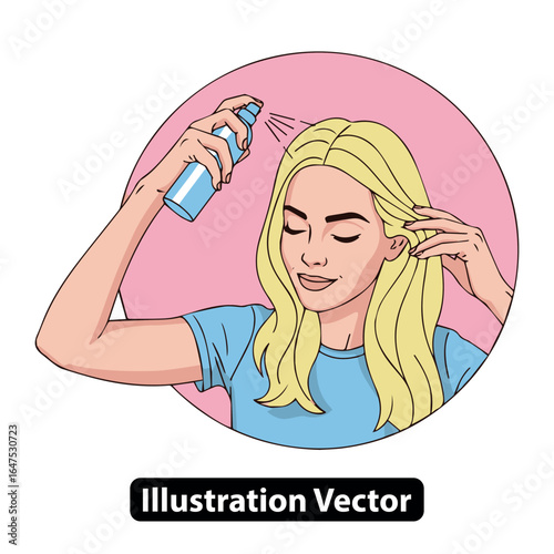 Woman Applying Hair Spray Beauty Illustration Vector