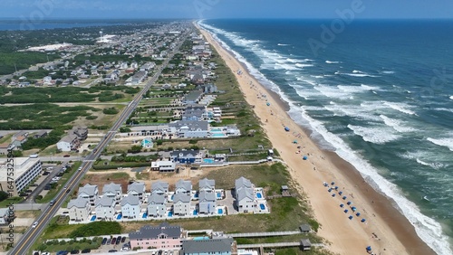 Billede på lærred Outer Banks, NC Kill Devil Hills beach houses and real estate on coastline popul