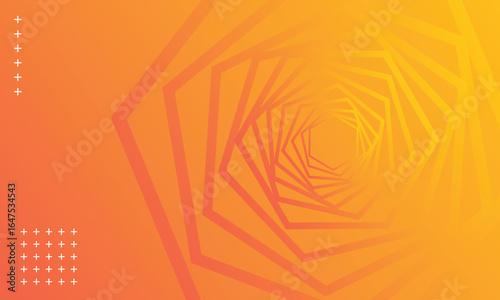 Abstract background line swirling hexagons in tech style gradient from light yellow to dark orange vector.  For business, presentations and brochures