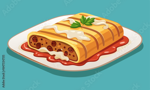 Download Stuffed Cannelloni With Béchamel Sauce. Vector Illustration . This Icon Concept Isolated Premium Vector. 
