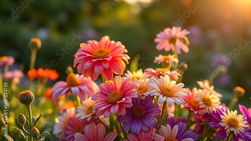 Dew-covered floral arrangement in English garden
