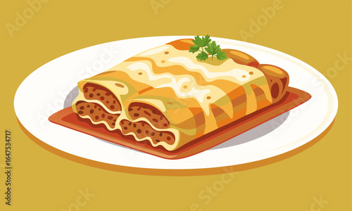 Download Stuffed Cannelloni With Béchamel Sauce. Vector Illustration . This Icon Concept Isolated Premium Vector. 