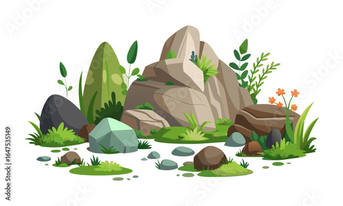 Download Empty Stone Caves Entrance In The Forest And Jungle. Wild Caves Opened On Lawn Among The Trees. Vector Illustrations . This Icon Concept Isolated Premium Vector. 
