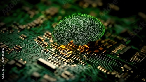 Digital Brain Forming on Circuit Board which Represents Artificial Intelligence and Technology Innovation Concepts