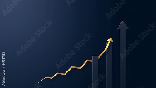 Abstract business growth concept featuring gold arrows on a dark blue background.