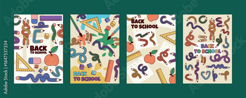School poster. Pencil cute. Colorful minimalist stationery. Banner with supply for creative tools. Doodle drawing. Print or notebook cover design. Vector cartoon elements for garish education set