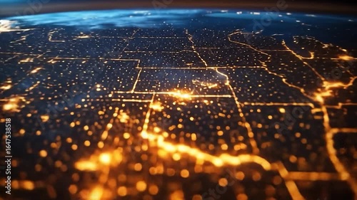 USA Night Lights Aerial View.