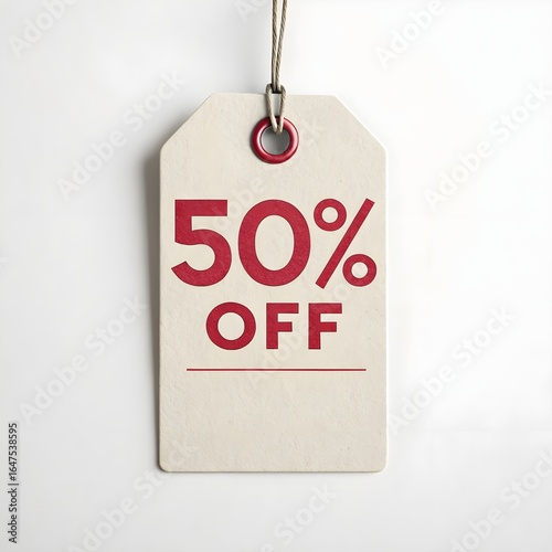 50% Sale Tag Isolated on White Background, Discount Label, Retail Promotion, Price Sticker, Shopping Sign