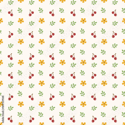  Cherry and flower seamless floral pattern