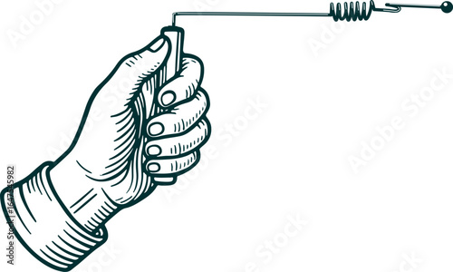 hand holding dowsing medium frame psychic style engraving hand drawn vector