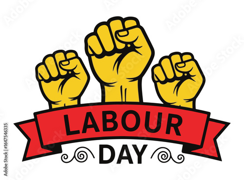 Three Raised Fists Labour Day Emblem