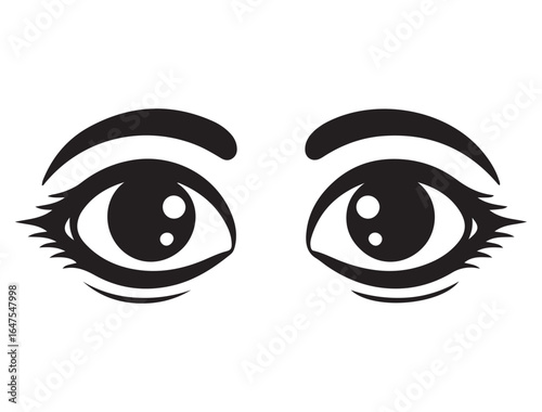 Eyes looking to one side. Sideways glance vector icon. Two eyes emoji. Cartoon eyes looking right, flip and they look left. Vector black silhouette. with white background